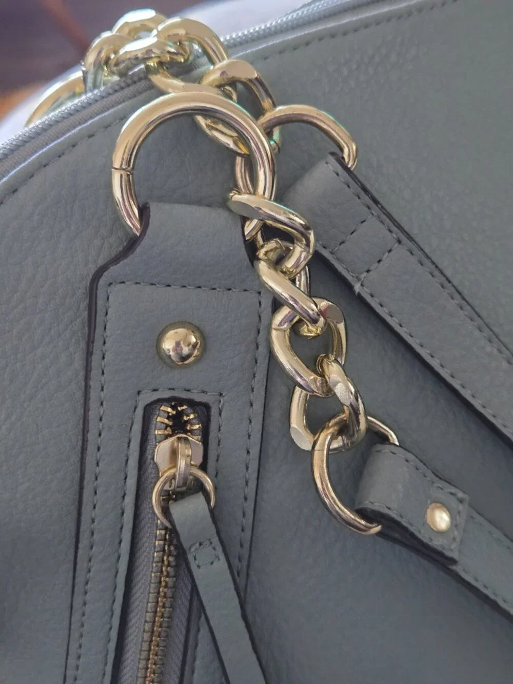 Juicy Couture Pebbled Leather Crossbody Satchel, Light Gray/Teal, Gold Hardware